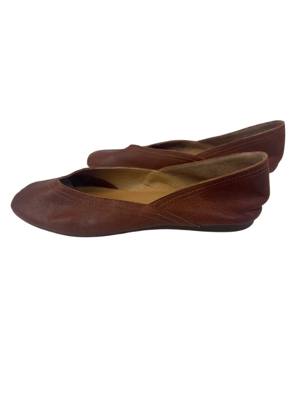 Lucky Brand Leather Almond Toe Ballet Flats Brown 7.5 Slip On Shoes - Picture 4 of 7